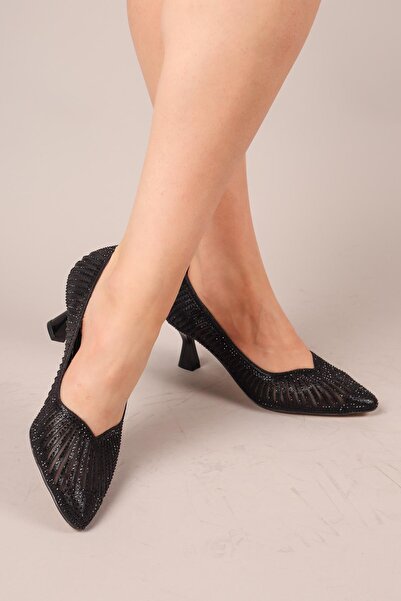 Birikon حذاء ELOY بكعب حجري ليزر أسود