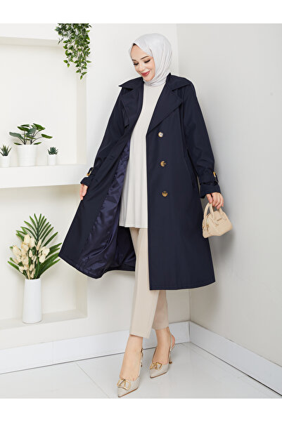 Pamuk Butik Γυναικεία καμπαρντίνα με διπλό γιακά με επένδυση και ζώνη