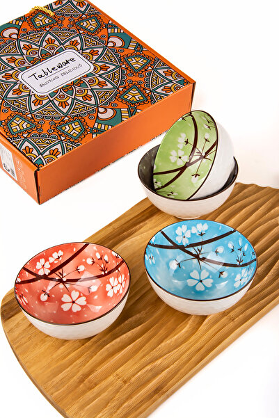 MUKKO HOME Set of 4 Patterned Porcelain Bowls – 320 ml / Gift Boxed