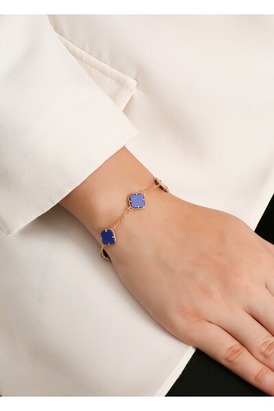 LİNOVE JEWELLERY 925 Ayar Gümüş Yonca Bileklik, Gümüş Üzeri 14K Altın Kaplama...