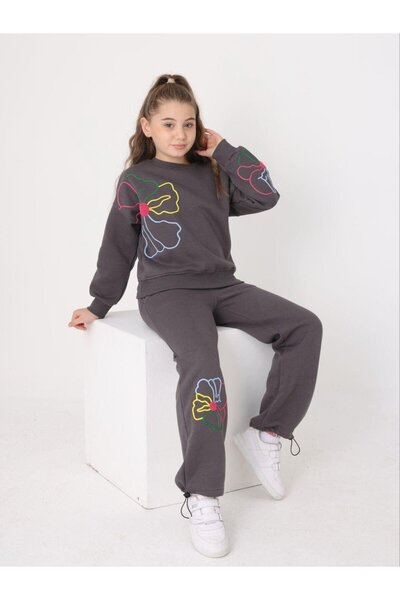 Giyinse Colorful Flower Girl's Tracksuit Set Gray