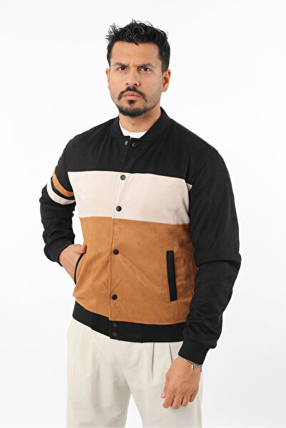 Rodrigo Чоловічий спортивний сезонний підкладковий бомбер з блоками та застібками на кнопках із замші