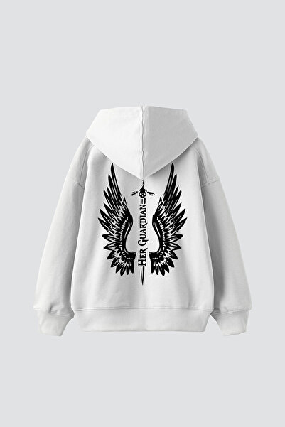 Sekizbiraltı Her Guardian Printed Oversize Unisex White Hoodie