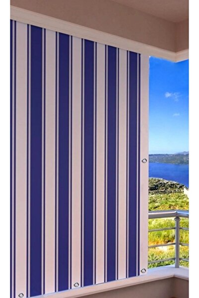 ceylan home Balcony Curtain Bird's Eye Blue and White Striped with Size Options