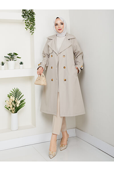 Pamuk Butik Γυναικεία καμπαρντίνα με διπλό γιακά με επένδυση και ζώνη