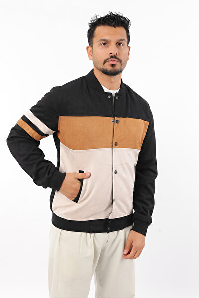 Rodrigo Чоловічий спортивний сезонний підкладковий бомбер з блоками та застібками на кнопках із замші