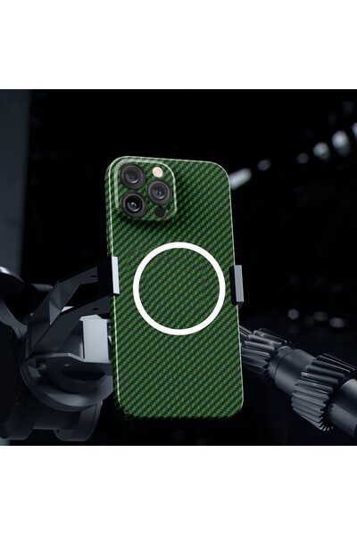 Flippy Husa de protectie pentru iPhone 14 Pro Max, Flippy, Magnetica, MagSafe, Carbon Fiber Antisoc, Verde