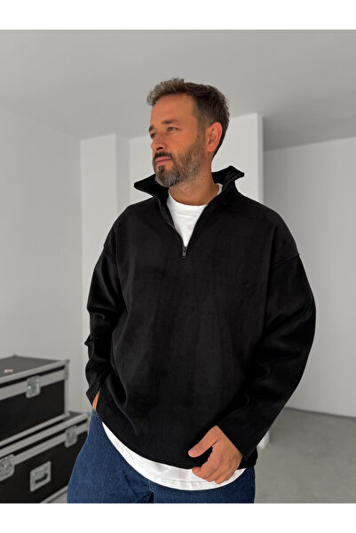 BYBASICMAN Черна еластична поларна блуза с половин цип TW-7048