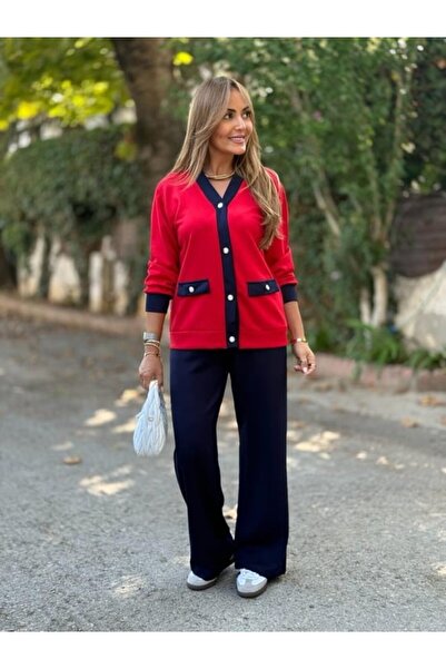 COjans Eyesof Women's Long Sleeve Ribbed Pocket Detail Cardigan and Wide Leg Pants Two-Piece Set