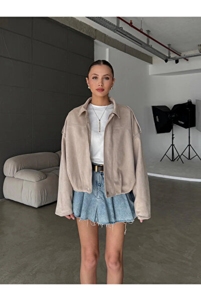 ASEDE Μπουφάν Bomber από σουέτ με φερμουάρ και κουμπώματα