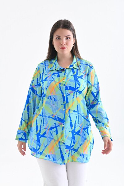 Enisse Gamze Moda Colorful Plus Size Satin Shirt