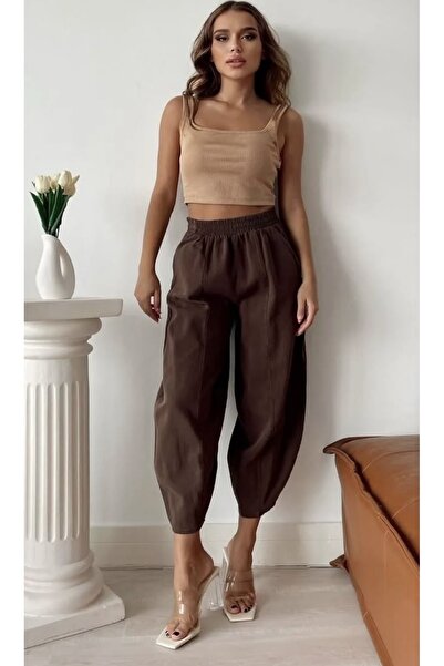 AFA COLLECTION Elastic Waist Gabardine Fabric Women's Baggy Trousers