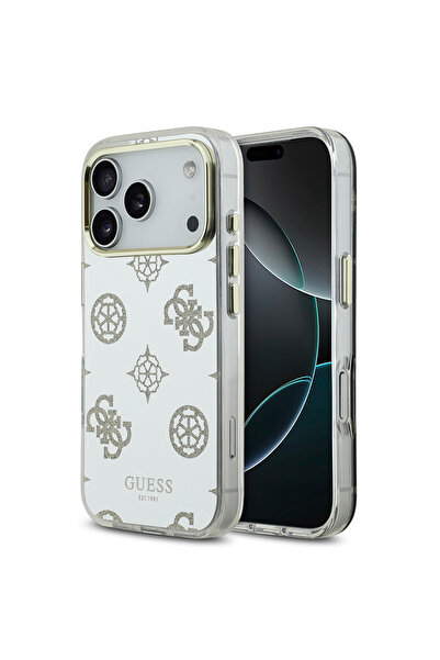 Guess İPhone 17 Pro Uyumlu Kılıf Lisanslı Metal Kamera Çerçeveli Simli Peony ...