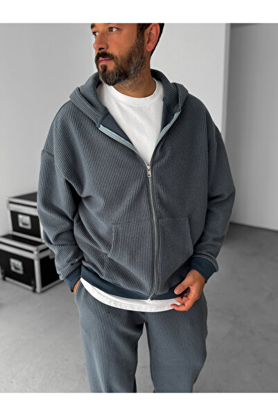 BYBASICMAN Φούτερ Petrol Blue Jacquard με κουκούλα HM-0013