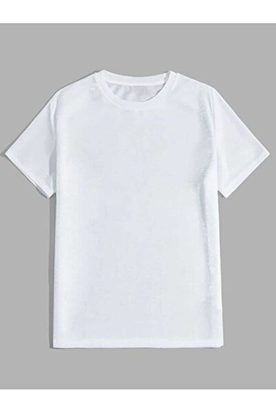 LiyAdaCo Παιδικό λευκό μπλουζάκι χωρίς στάμπα με λαιμόκοψη - μπλουζάκι