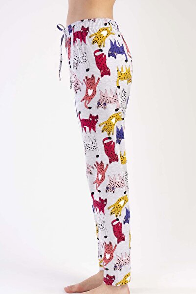 VİENETTA Women's Gray Melange Color Patterned Straight Leg Single Bottom C5T2N2212