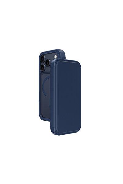 iPhone 17 Pro Max Uyumlu PU Kartlıklı Kapaklı Glamour Foilo Serisi Kılıf Mavi