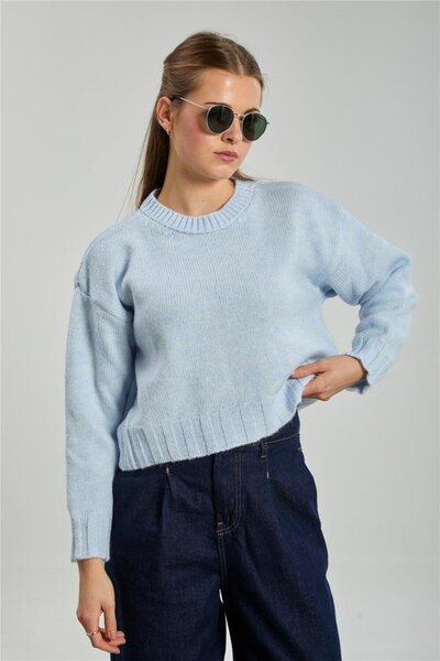 BARRELS AND OIL Women's Long Sleeve Knit Sweater - Baby Blue