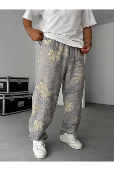 BYBASICMAN Gri Yaprak Desenli Baggy Eşofman HM-0015