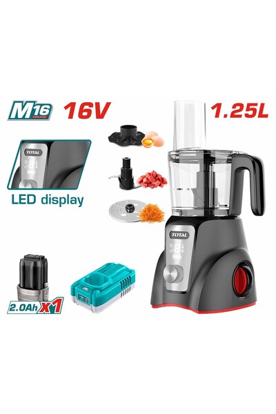 TOTAL Li-ion Rechargeable Cordless Food Processor 16V, 1.25L With Charger & Battery