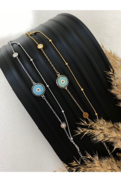 stainless steell Double Steel Bracelet with Evil Eye Detail