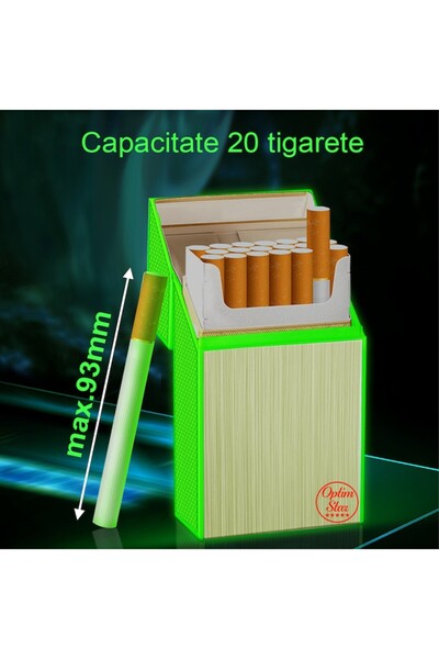 OptimStar Tobacco case, with electric lighter, phosphorescent, USB charging, capacity 20 cigarettes, Gold