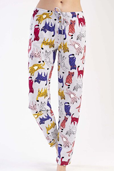 VİENETTA Women's Gray Melange Color Patterned Straight Leg Single Bottom C5T2N2212