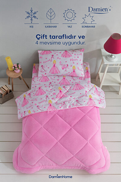 DAMIEN Tek Kişilik Çarşaflı Prenses Desenli Çift Taraflı Wellsoft Uyku Seti(Y...