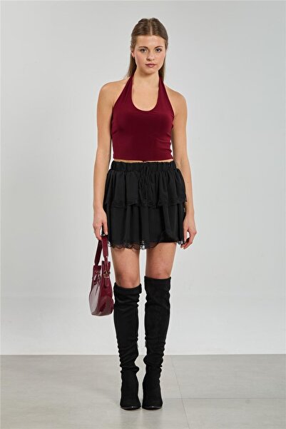 BARRELS AND OIL Women's Ruffled Mini Skirt - Black