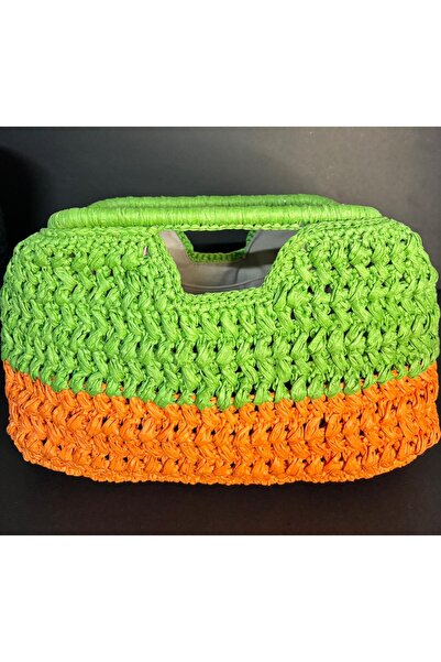 Ana&Kuzusu İplik El Yapımı Örgü Kağıt İp Portföy & Clutch Çanta