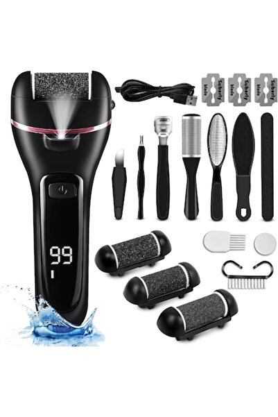 OEM Electric Foot File for Heels and Soles, 1200 mAh, 2 speeds, 3 rollers, Digital Display, LED, Black