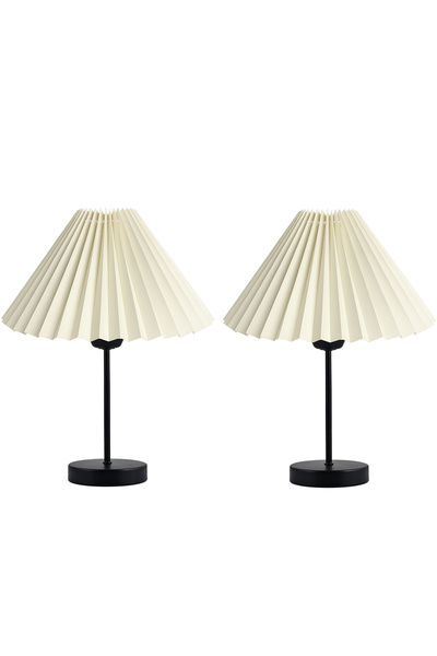 EvLight 2-Piece Elegance Black Footed Bedside Table with Fabric Metal Lampshade