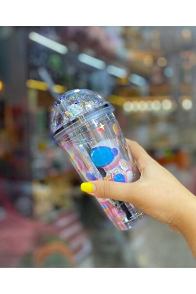 MutfakMarket زجاجة مياه لطيفة مع شفاطة سعة 450 مل مع تمثالين لرواد فضاء