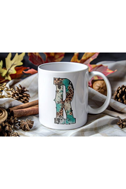 Beramussa كوب على شكل حرف R بتصميم عتيق - كوب قهوة وشاي مخصص بنمط الفهد الغرب...