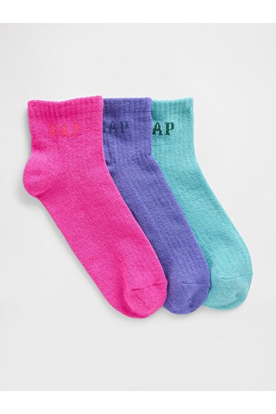 GAP Kız Çocuk Çok Renkli Logo Quarter Crew Çoraplar (3’lü)