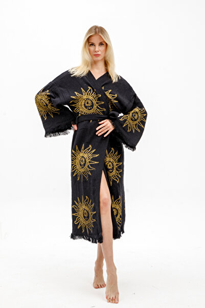 Befera Design Müslin Kimono %100 Pamuklu Güneş Baskılı Desenli Bornoz Kaftan ...