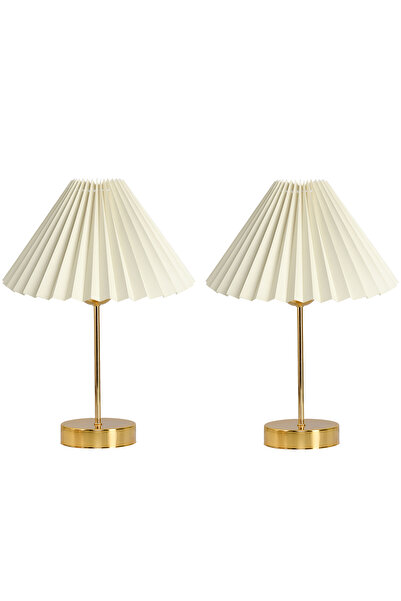 EvLight 2-Piece Elegance Gold Footed Bedside Table with Fabric Metal Lampshade