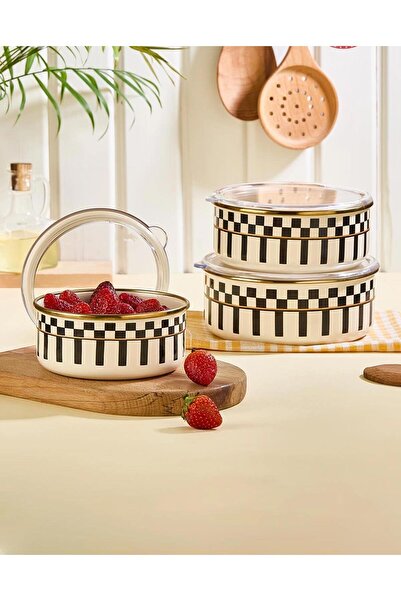 Altabi Prime Cream 3-Piece Enamel Storage Container and Enamel Milk Pot Sauce Bowl 14 cm