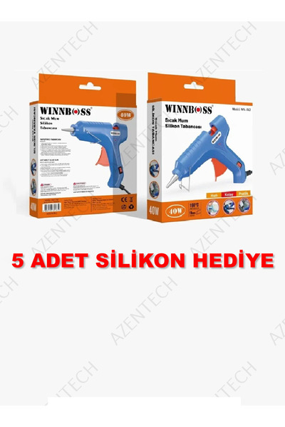 WINNBOSS Metal Uçlu-Düğmeli-40W-190C 11MM Çapında Kalın Sıcak Mum Silikon Tabancası+5 Silikon Hediye