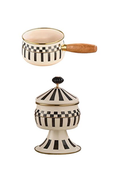 Altabi Prime Cream Emaye Ahşap Saplı Sosluk / Sütlük – 14 CM ve Emaye Ayaklı ...