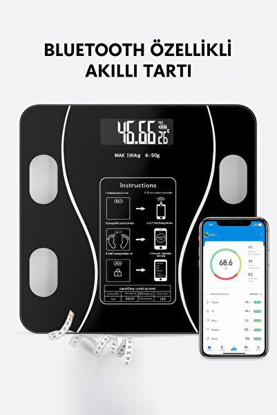 Yenilig Bluetooth Özellikli Akıllı Tartı Vücut Analizli Dijital Baskül Yağ, K...
