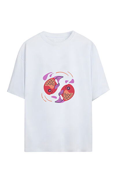 GraffTee تي شيرت قطني كبير الحجم للجنسين من برج الحوت