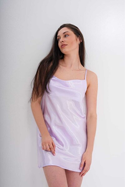 sevateks Cămașă de noapte din satin țesut cu bretele și detaliu pe guler și s...