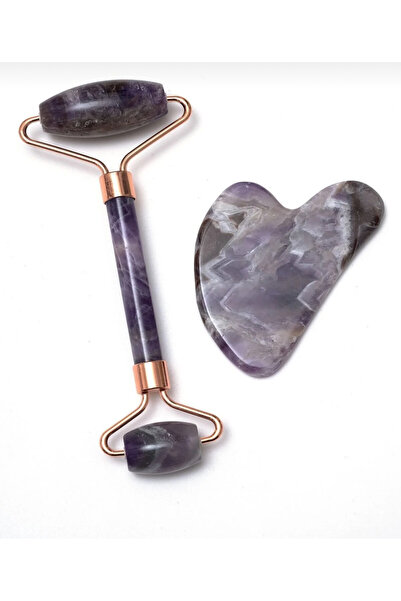 Taş-Mir Ametist Taşı Gua Sha ve Roller Yüz Masaj Seti