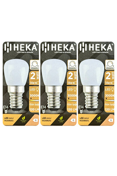 Heka (3 Adet) 2W (14W) 3000K (Sarı Işık) E14 Duylu (İnce Duy) Dim Edilebilir ...