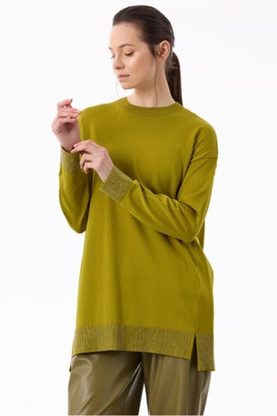 Tığ Triko Tiğ-Rear-To-Front Stone Printed Rayon Tunic-21806