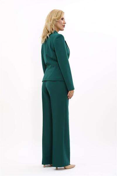 ÖNDER ÖZSOY Erkek Yaka Tek Düğmeli Klasik Ceket & Bol Paça Pantolon-Zümrüt