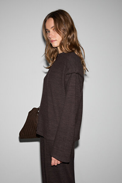 GRIMELANGE Lurelle Women's Soft and Flexible Fabric Padded Brown Blouse