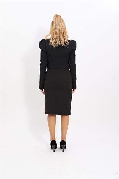 ÖNDER ÖZSOY Drape Ceket & Kalem Etek Takım-Siyah