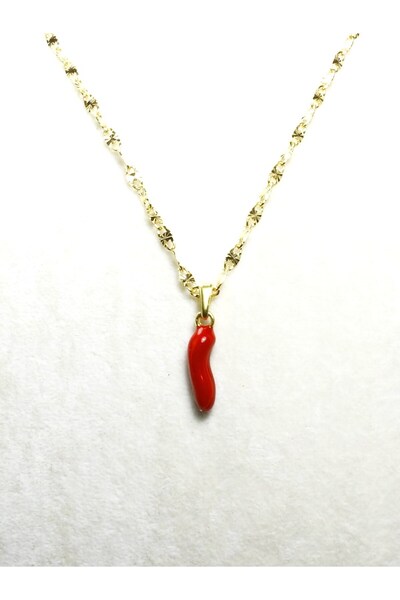 ILGIN DOĞAL TAŞ TAKI Altın Kaplama Zincirli Acı Biber Kolye | Nazar ve Şans Sembolü